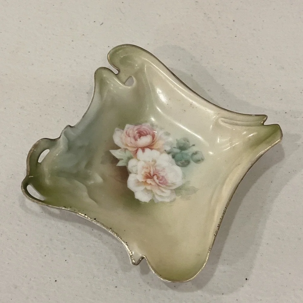 Antique RS GERMANY Odd Corners Shallow Bowl or Nut Dish, Handpainted CARNATIONS